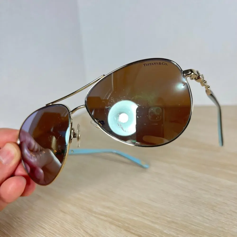 Tiffany & Co TF3049-B 6091/64 Sunglasses Pilot Gold Frames READ DESC 58-12-140